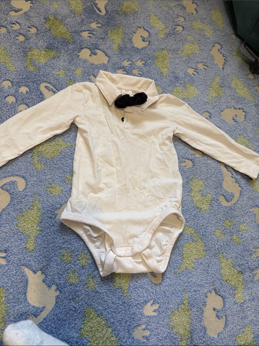 H&M White Long-Sleeve One-Piece with Black Bow